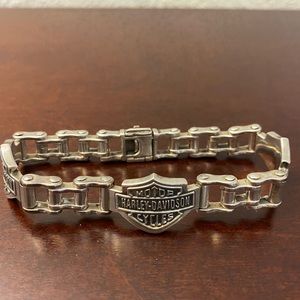 Harley Davidson Sterling Silver Triple Logo Link Biker Bracelet